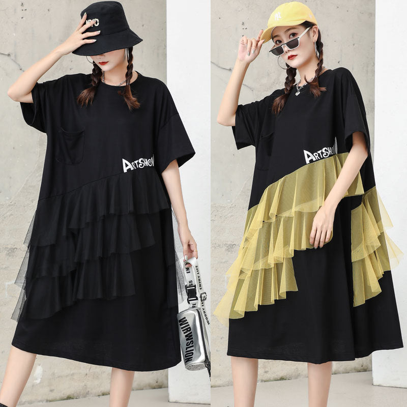 Designed Tulle Decoration Summer Women Loose Plus Sizes Midi Dresses-Dresses-Black-One Size-Free Shipping Leatheretro