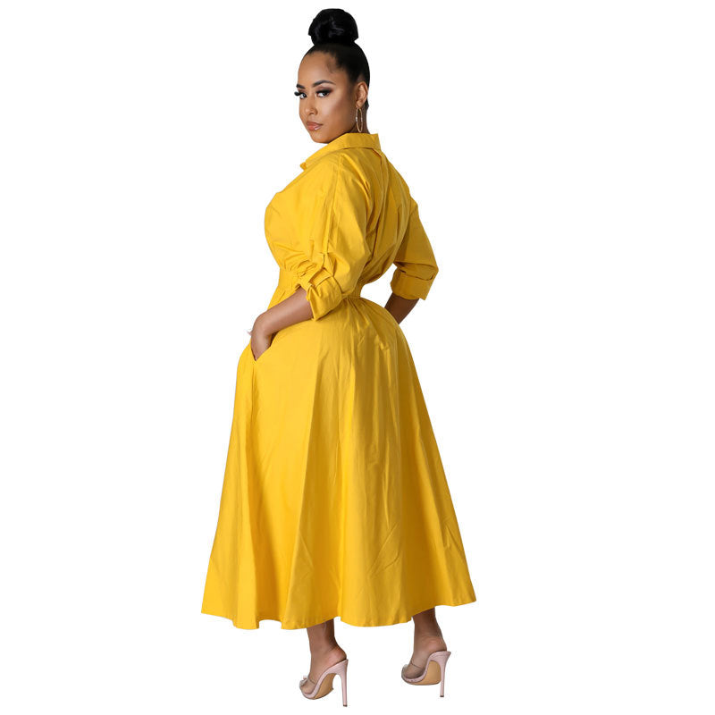 Casual Plus Sizes Shirts Dresses-Dresses-Yellow-S-Free Shipping Leatheretro