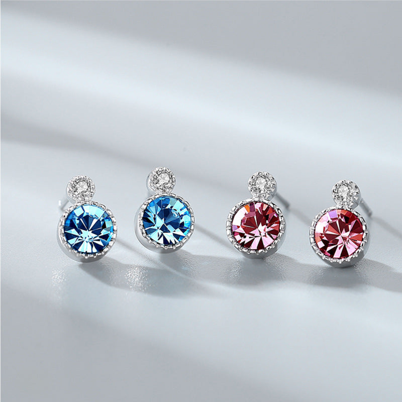 Fashion Crystal Sliver Earrings Stud for Women-Earrings-Blue-Free Shipping Leatheretro