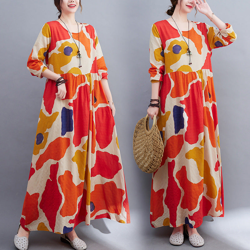 Women Long Sleeves Plus Sizes Fall Cozy Dresses-Dresses-Orange-M-Free Shipping Leatheretro
