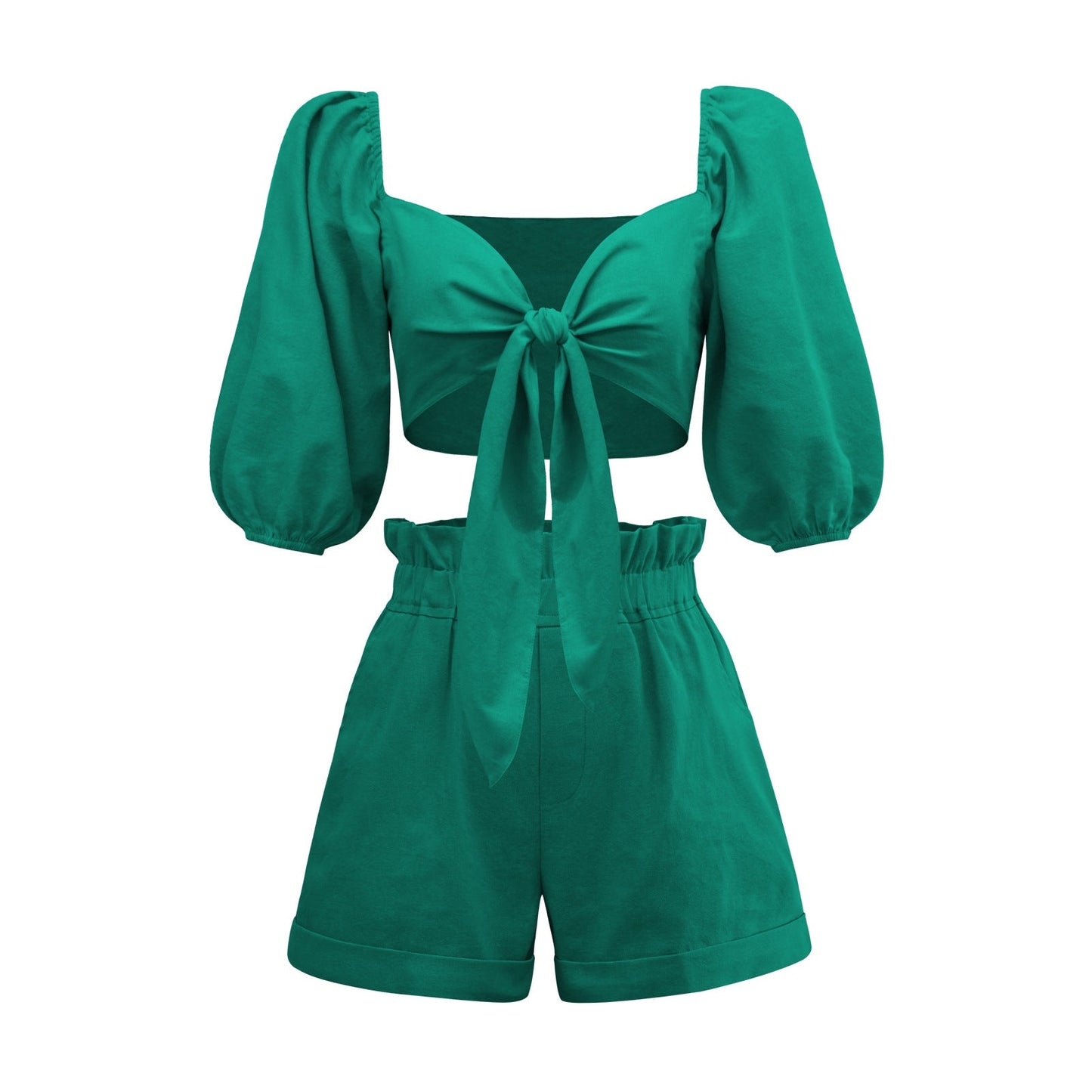 Casual Short Midriff Baring Tops and Shorts Sets for Women-Suits-Green-S-Free Shipping Leatheretro