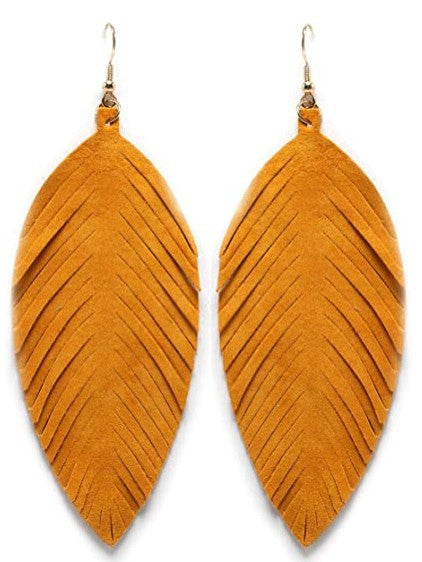 Leaves Designed Tassels Pu Leather Women Earrings-Earrings-24-Free Shipping Leatheretro