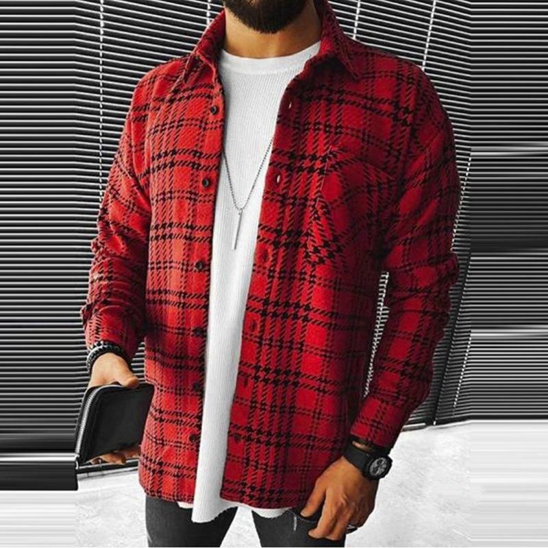 Casual Men Long Sleeves Fall Plaid Shirts-Style4-S-Free Shipping Leatheretro