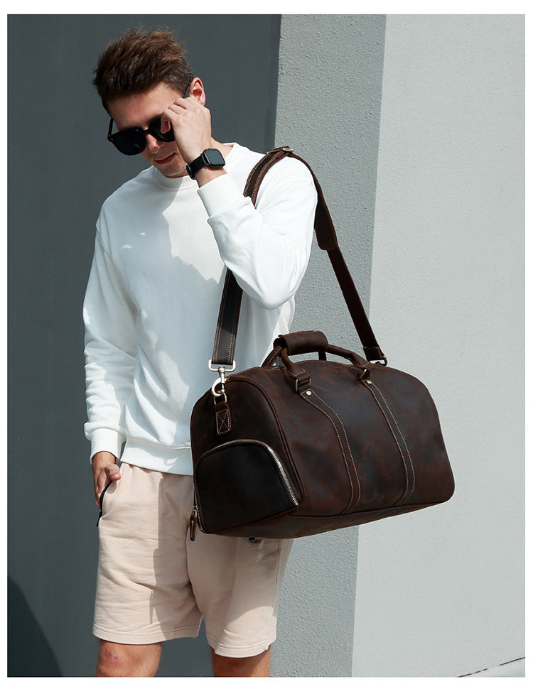 Handmade Leather Retro Business Duffle Bag/Travel Bag J6482-Leather Duffle Bags-Coffee-Free Shipping Leatheretro