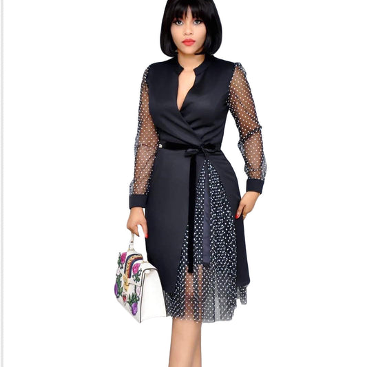 Fashion Dot Print Plus Sizes Women Dresses-Dresses-Black-S-Free Shipping Leatheretro
