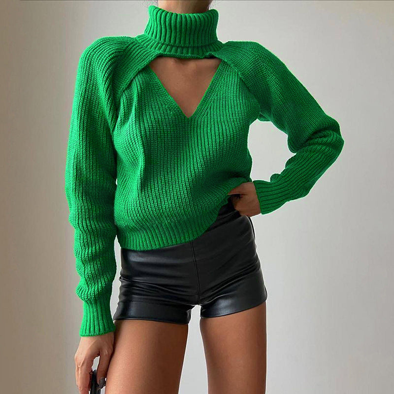 Casual Turtleneck Knitting Top Sweaters-Shirts & Tops-Green-S-Free Shipping Leatheretro