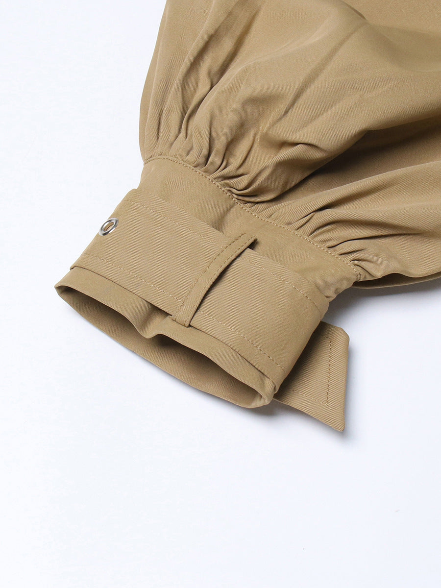 Designed Ruffled Long Sleeves Women Wind Break Coats-Coats & Jackets-Khaki-S-Free Shipping Leatheretro