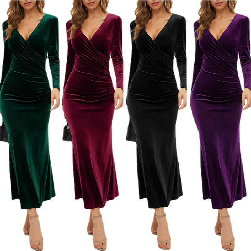 Elegant Velvet Evening Dresses for Women-Dresses-Wine Red-S-Free Shipping Leatheretro