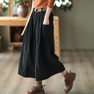 Vintage Elastic Waist Wide Legs Pants for Women-Women Bottoms-Black-One Size-Free Shipping Leatheretro