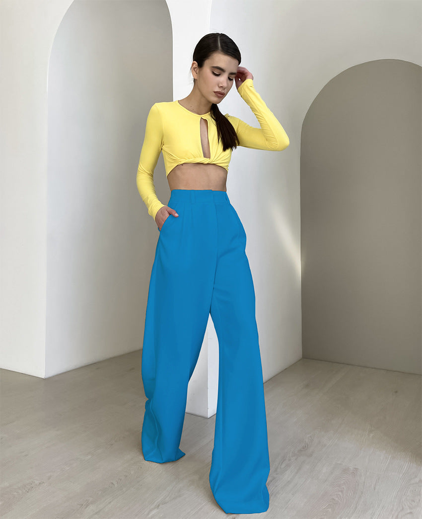 Casual High Waist Wide Legs Long Pants for Women-Pants-Yellow-S-Free Shipping Leatheretro