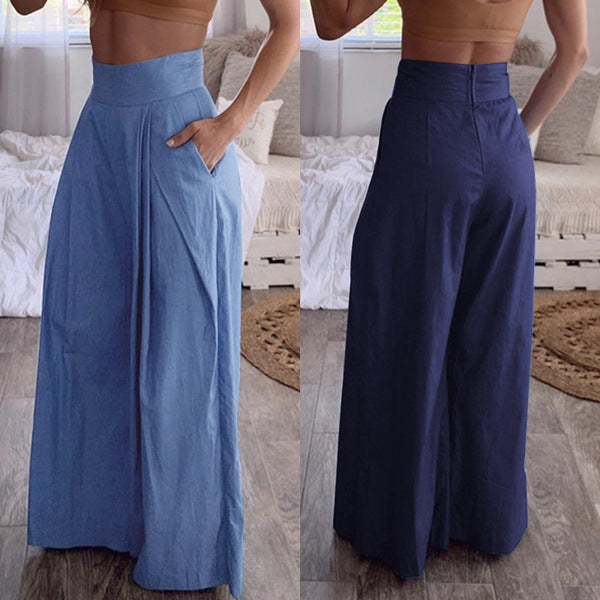 Casual High Waist Pocket Pants for Women-Pants-Dark Blue-M-Free Shipping Leatheretro