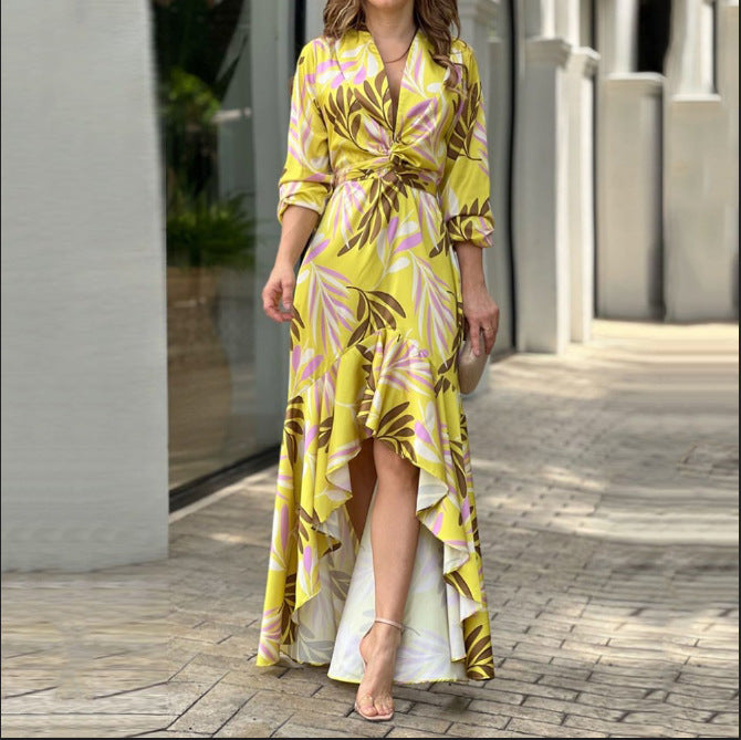 Casual High Waist Long Dresses-Dresses-Yellow-S-Free Shipping Leatheretro