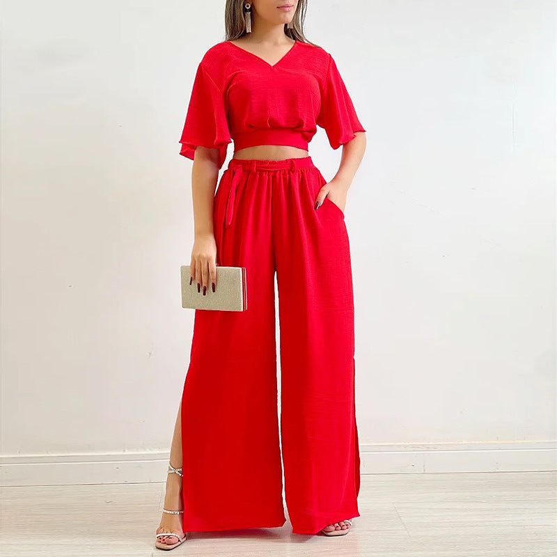 Casual Summer Wide Legs Women Suits-Suits-Red-S-Free Shipping Leatheretro