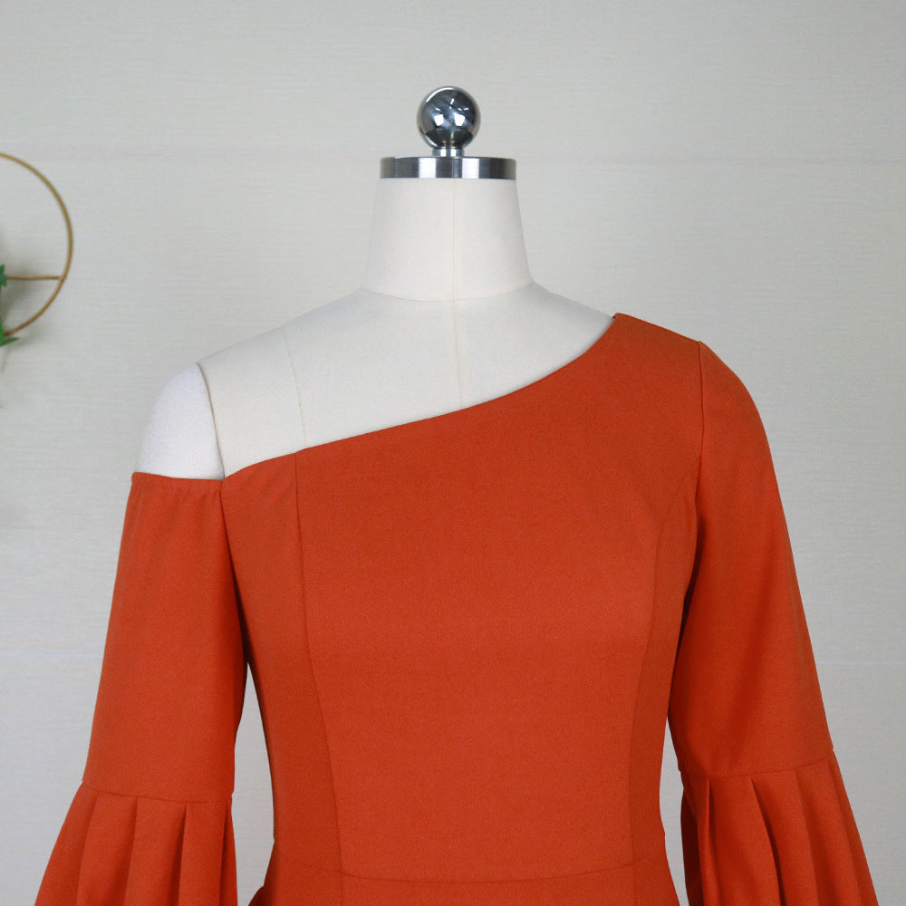 Sexy One Shoulder High Waist Irregular Plus Sizes Dresses-Dresses-Orange-S-Free Shipping Leatheretro