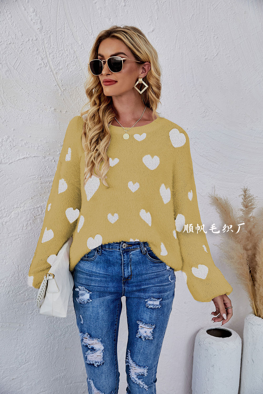 Casual Sweetheart Design Knitting Pullover Sweaters-Shirts & Tops-Yellow-S-Free Shipping Leatheretro