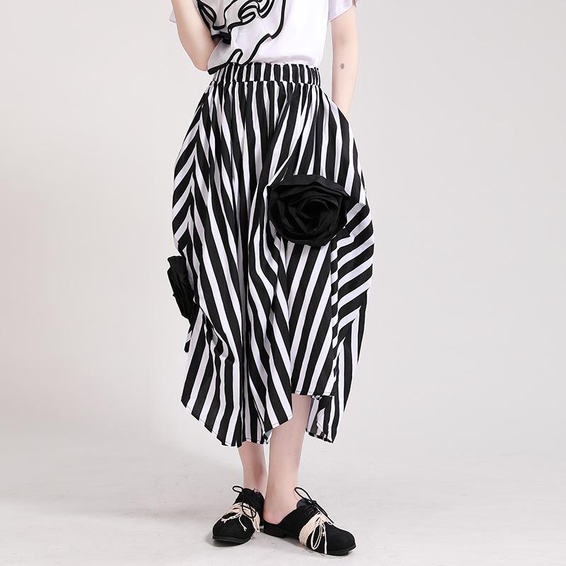 Casual 3D Flower Decoration Women Skirts-Women Skirts-Striped-One Size-Free Shipping Leatheretro