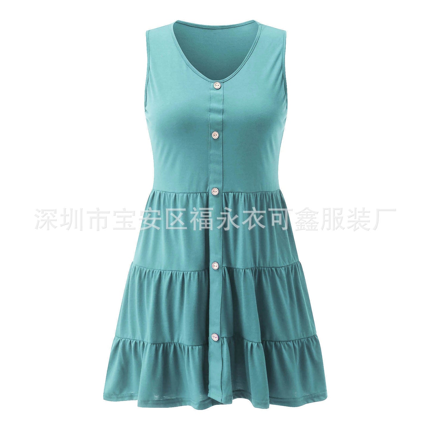 Summer Button Sleeves Daily Dresses-Dresses-Green-S-Free Shipping Leatheretro