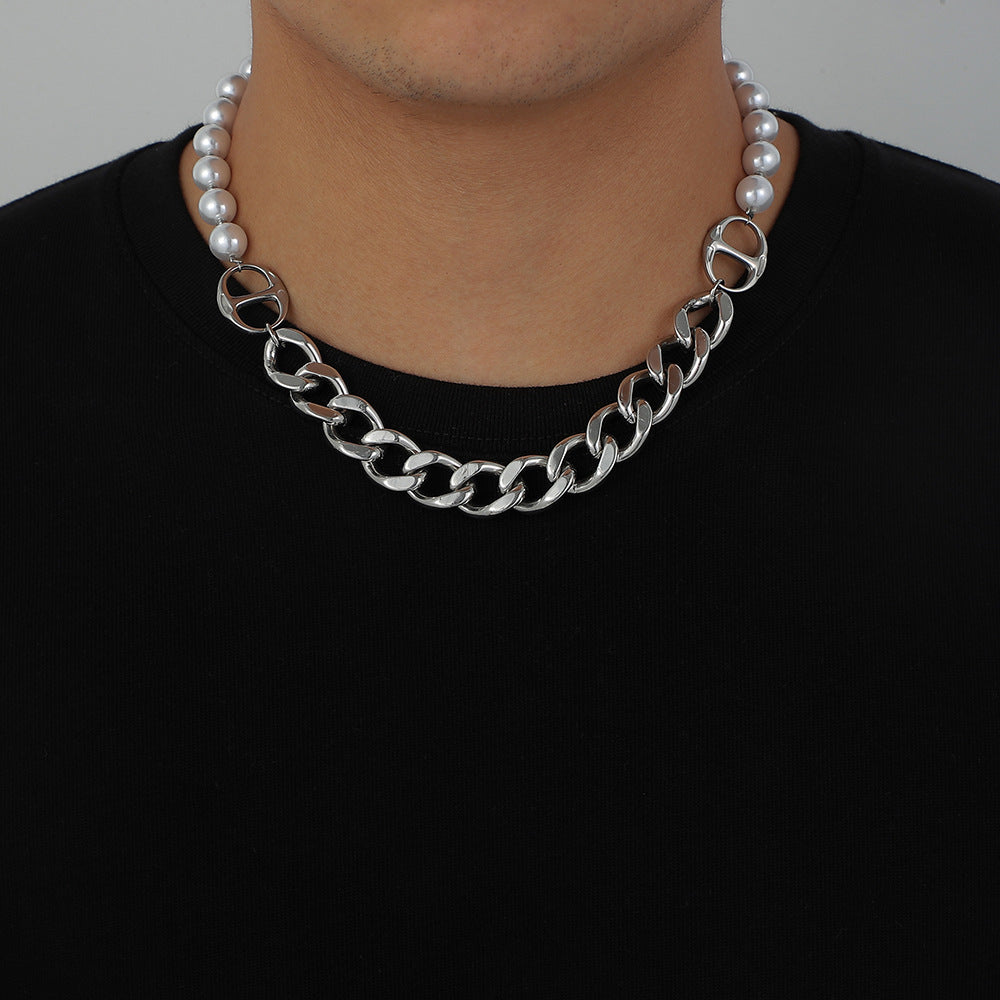 Fashion Hip Top Style Pearl Necklace for Men-Chains-H-Free Shipping Leatheretro
