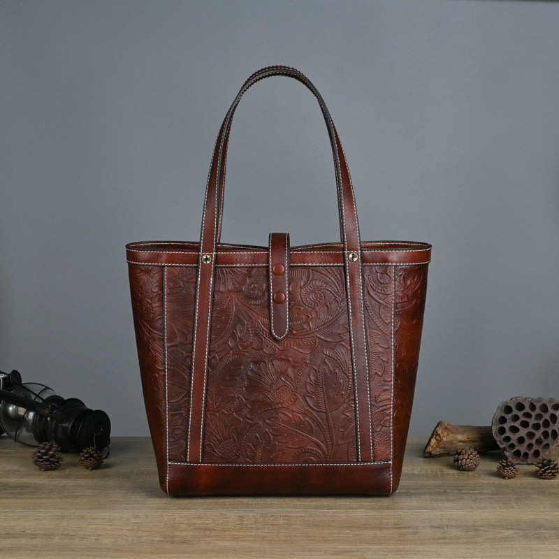 Vintage Vegetable Tanned Leather Women Handbas 9006-Handbags-Brown-Free Shipping Leatheretro