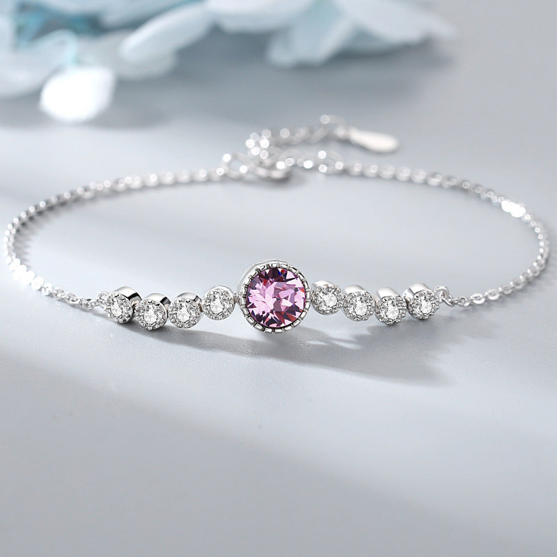 Romantic Luxury Crystal Sliver Bracelet for Women-Bracelets-Pink-Free Shipping Leatheretro
