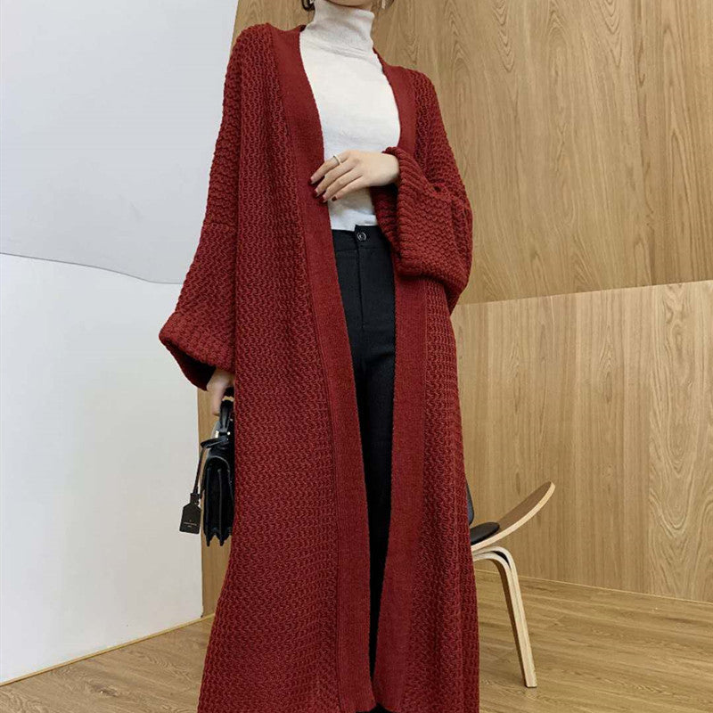 Casual Women Kntting Long Cardigan Overcoat-Outerwear-Wine Red-One Size-Free Shipping Leatheretro