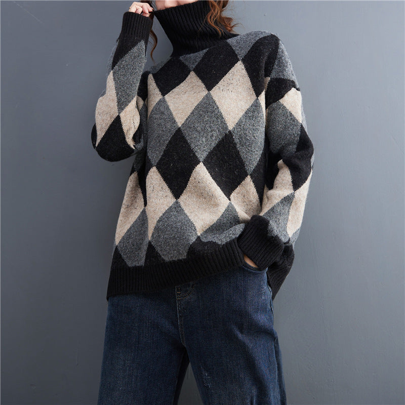 Casual Turtleneck Plus Sizes Women Sweaters-Shirts & Tops-Khaki-One Size-Free Shipping Leatheretro