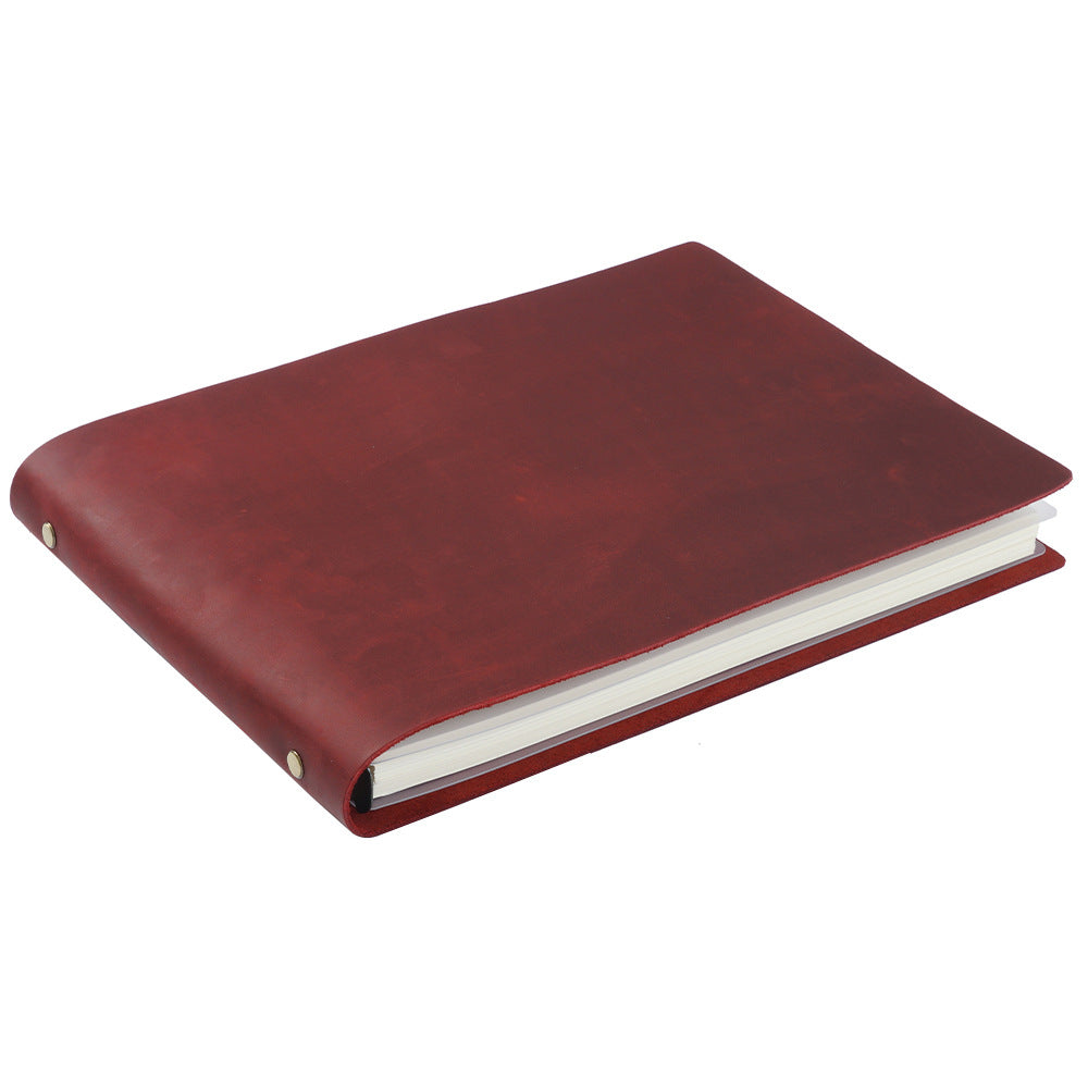 A4 Horizontal Handmade Cowhide Leather Sketchbook S118-Notebooks & Notepads-Wine Red-Free Shipping Leatheretro