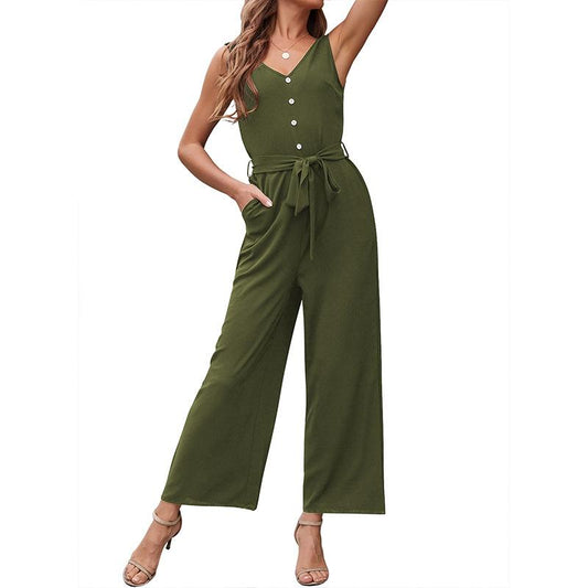 Sexy Cuasual Women Jumpsuits with Belt-One Piece Suits-Black-S-Free Shipping Leatheretro