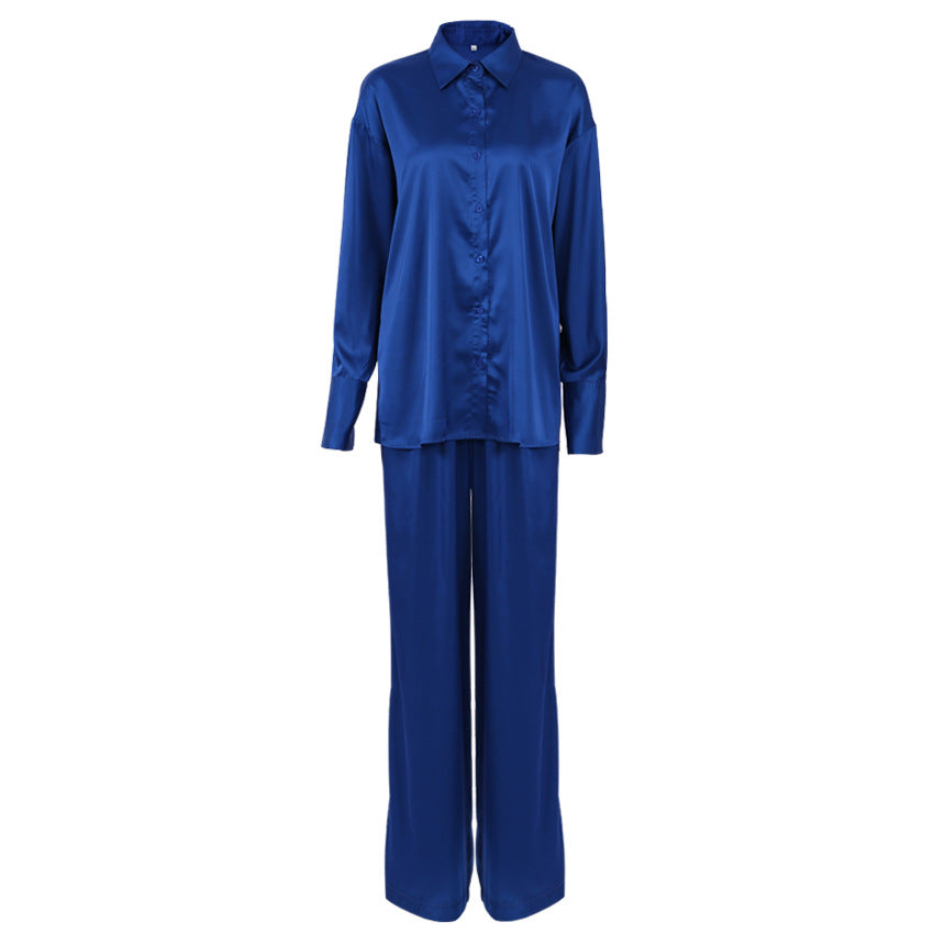 Casual Blue Two Pieces Long Sleeves Shirts and Pants Suits-Suits-Blue-S-Free Shipping Leatheretro