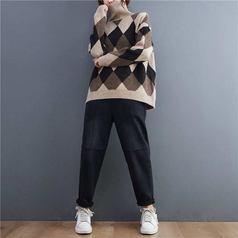 Casual Turtleneck Plus Sizes Women Sweaters-Shirts & Tops-Khaki-One Size-Free Shipping Leatheretro