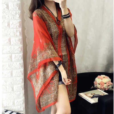 Summer Chiffon Women Cape Covers-Costume Capes-Red-180cm-Free Shipping Leatheretro
