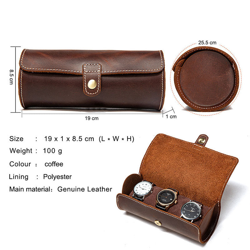 Vintage Round Leather Watch Cases-Leather Cases-Coffee-2 Pieces-Free Shipping Leatheretro