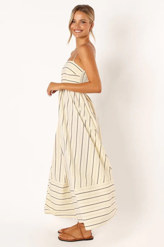 Casual Summer Striped Sleeveless Long Dresses-Dresses-Apricot-S-Free Shipping Leatheretro