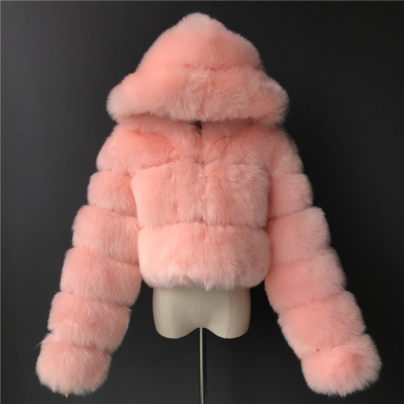 Fashion Artificial Faux Fur Short Overcoats for Women-Coats & Jackets-Pink-S-Free Shipping Leatheretro