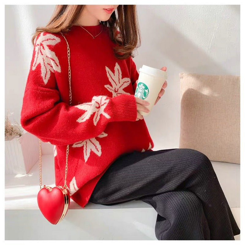 Casual Women Winter Knitted Pullover Sweaters-Shirts & Tops-Red-One Size-Free Shipping Leatheretro