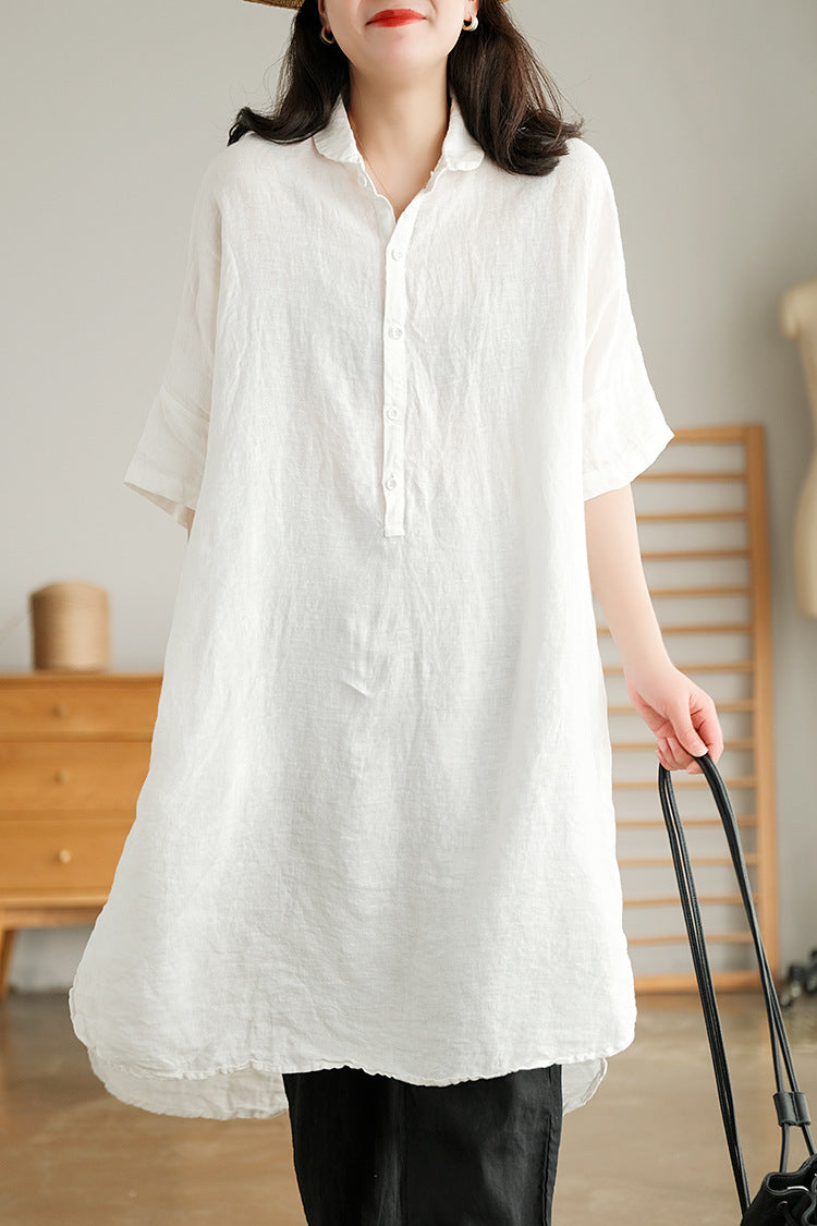 Vintage Linen Women Shirts Mni Dresses-Dresses-White-One Size-Free Shipping Leatheretro