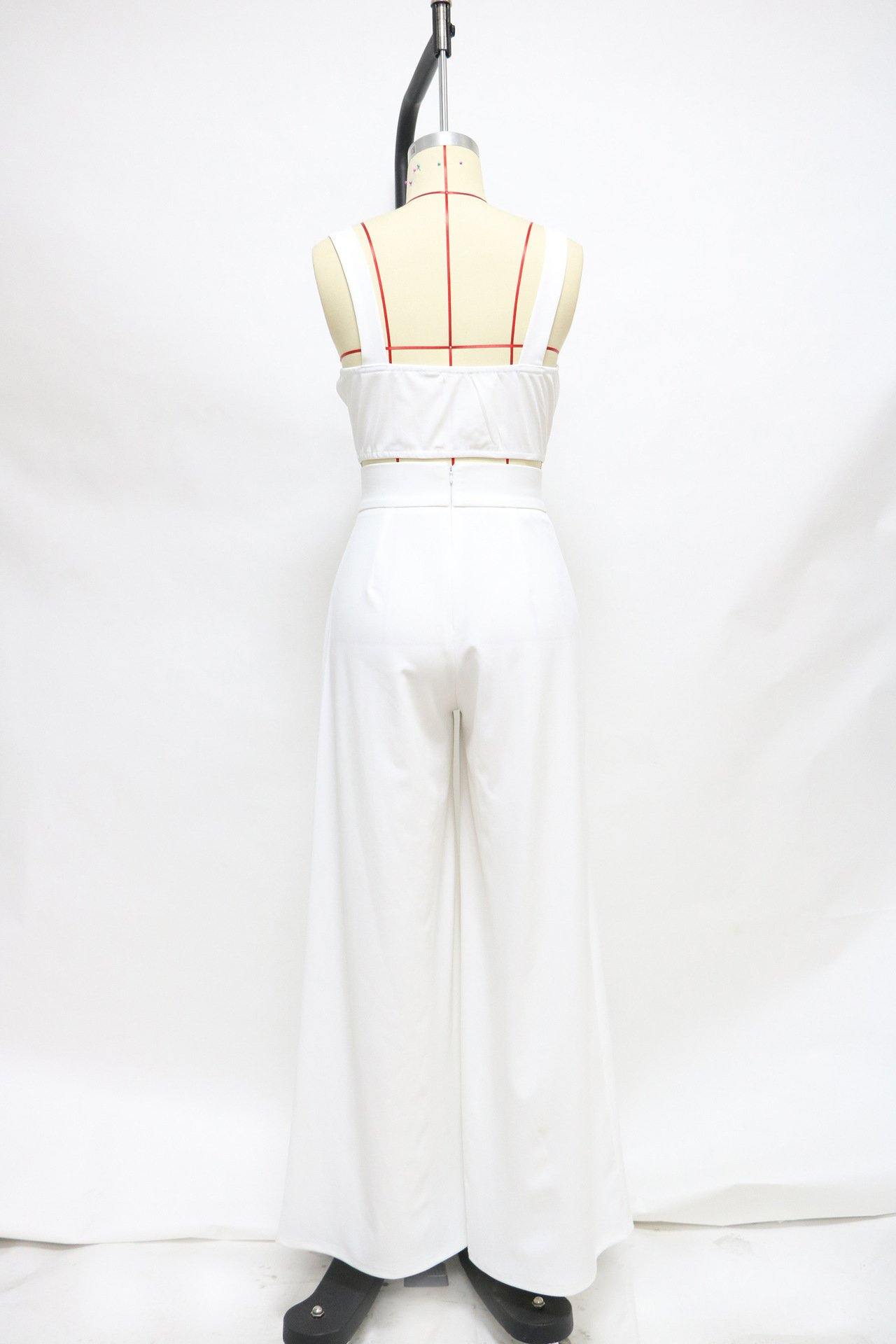 Sexy Straps Crop Top&Loose Pants Suits-Two Pieces Suits-White-S-Free Shipping Leatheretro