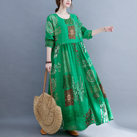 Women Green Plus Sizes Long Sleeves Cozy Dresses-Dresses-Green-M-Free Shipping Leatheretro