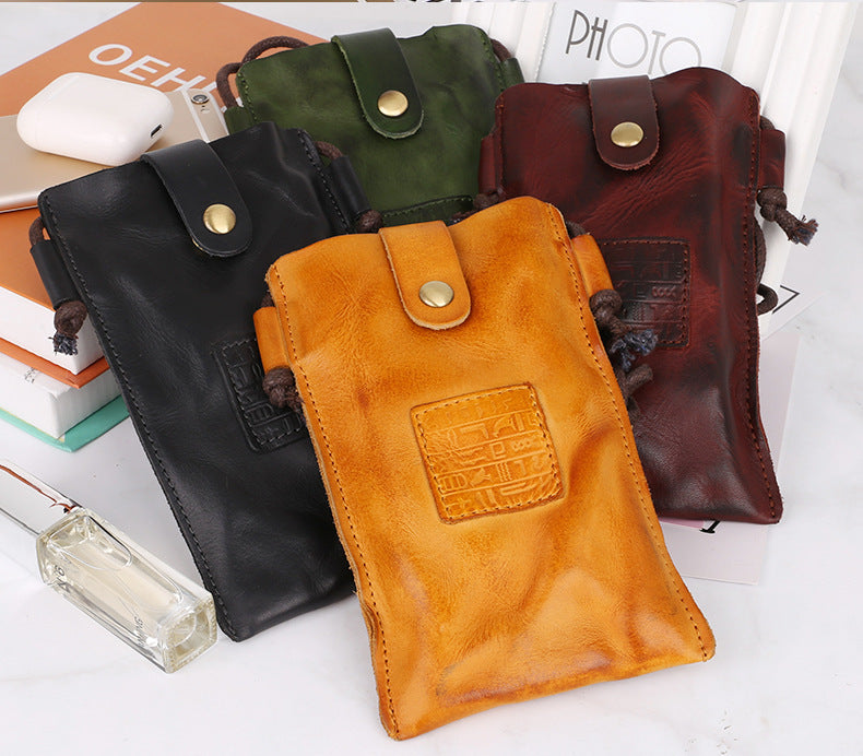 Vintage Veg Tanned Leather Mini Phone Bags LC43-Handbags, Wallets & Cases-Wine Red-Free Shipping Leatheretro