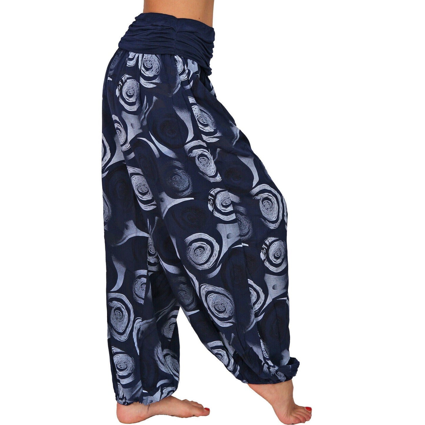 Casual Floral Print Women Harem Pants-Pants-Blue-S-Free Shipping Leatheretro