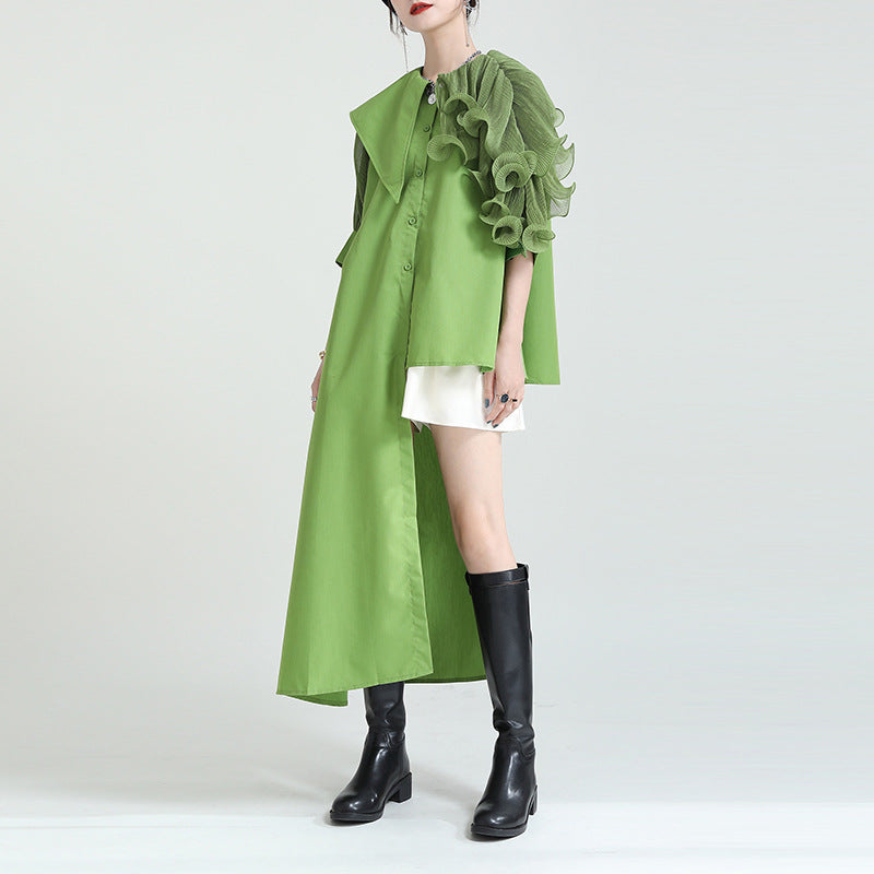 3D Designed Asymmetrical Summer Shirts Dresses-Dresses-Green-One Size-Free Shipping Leatheretro