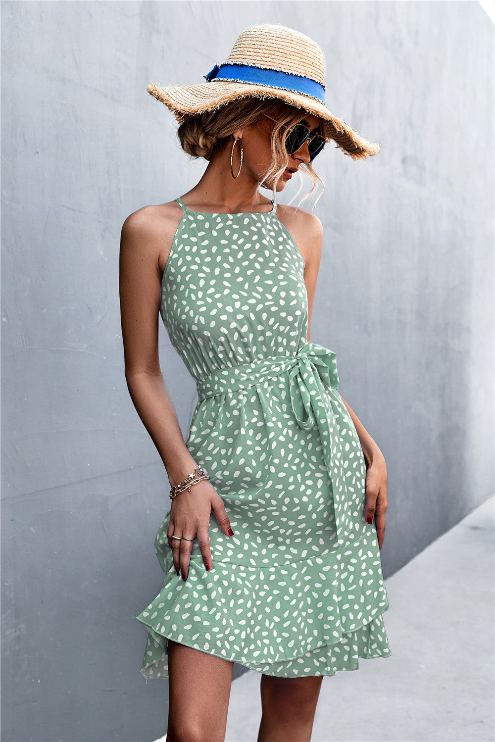 Summer Halter Irregular Mini Dresses-Dresses-Green-S-Free Shipping Leatheretro