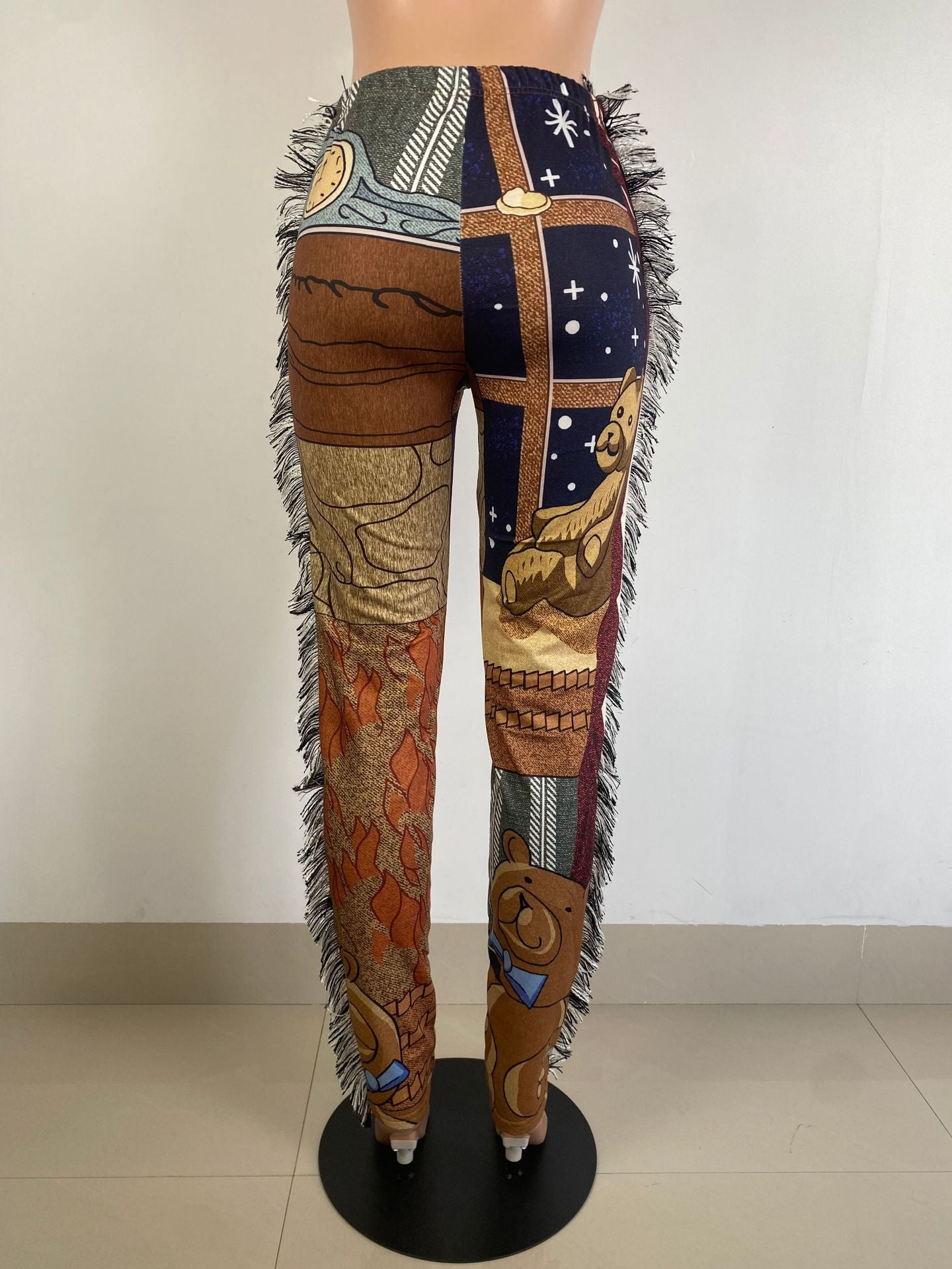 Designed Fashion Cartoon Tassels Pants for Women-Pants-Khaki-S-Free Shipping Leatheretro