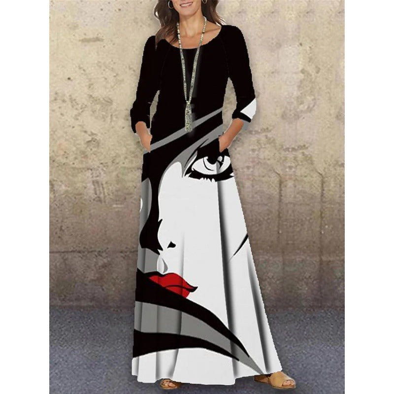 Elegant 3D Floral Print Summer Long Dresses-Dresses-9-S-Free Shipping Leatheretro