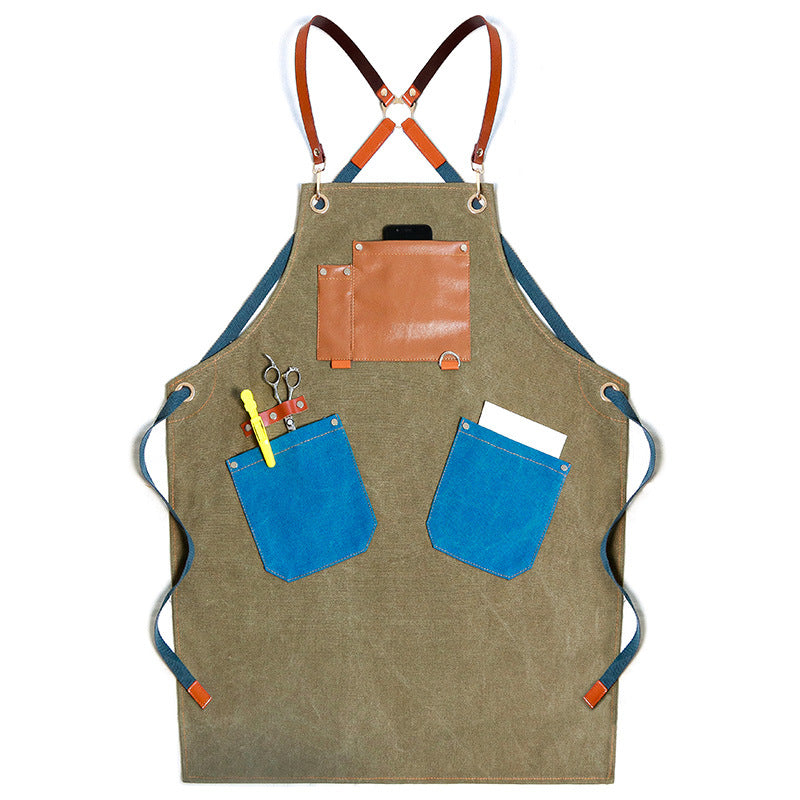 Durable Leather Canvas Aprons for Work P245-Canvas Aprons-Green-Free Shipping Leatheretro