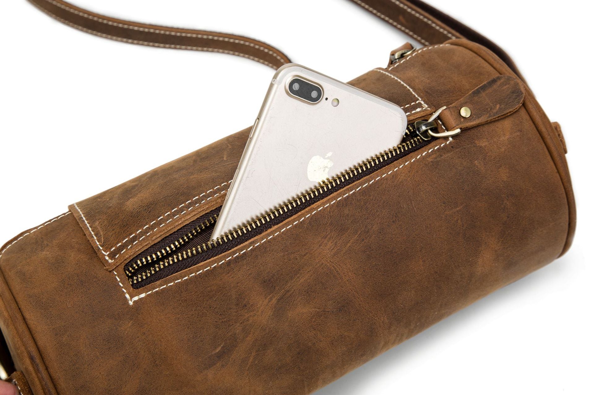 Fashion Samll Leather Barrel Bag XY001-Leather Bags-Dark Brown-Free Shipping Leatheretro