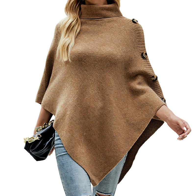 Winter High Neck Knitted Women Cape Coats-Shirts & Tops-Pink-One Size-Free Shipping Leatheretro