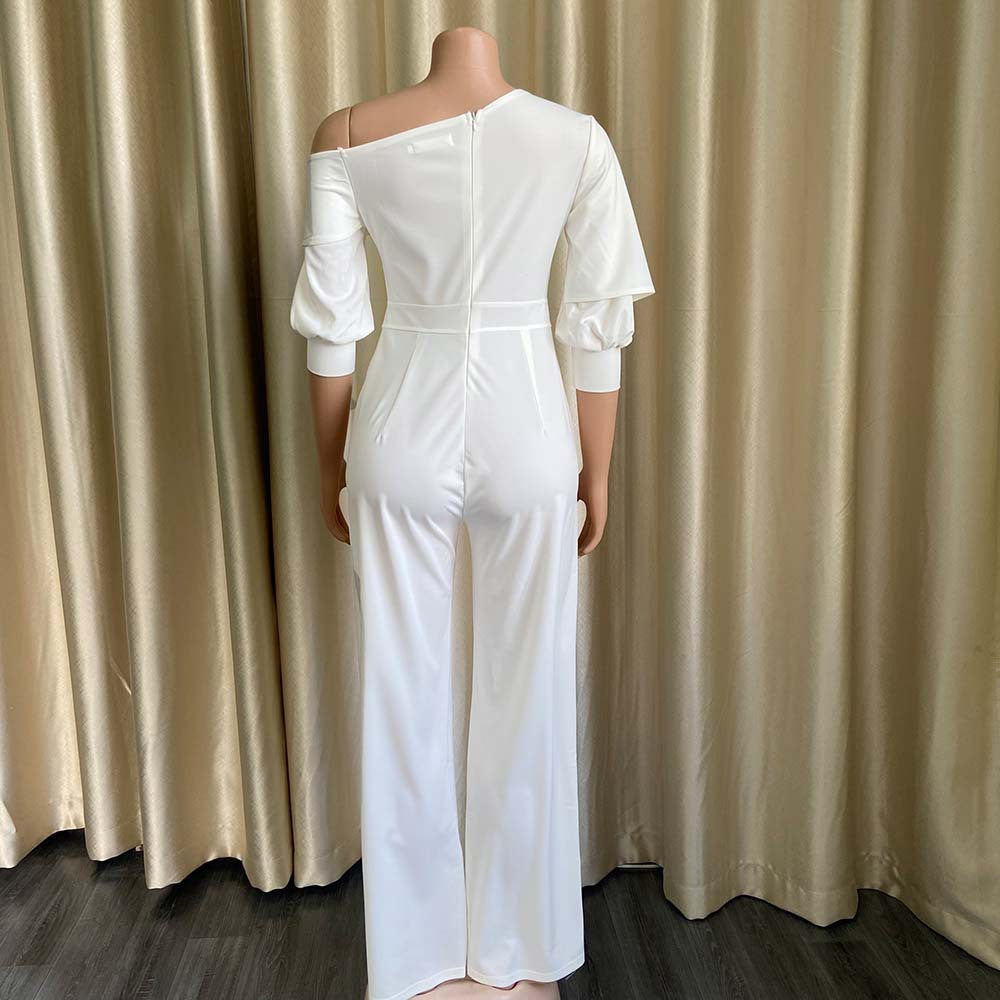 Sexy One Shoulder Long Sleeves Plus Sizes Jumpsuits-Suits-White-S-Free Shipping Leatheretro