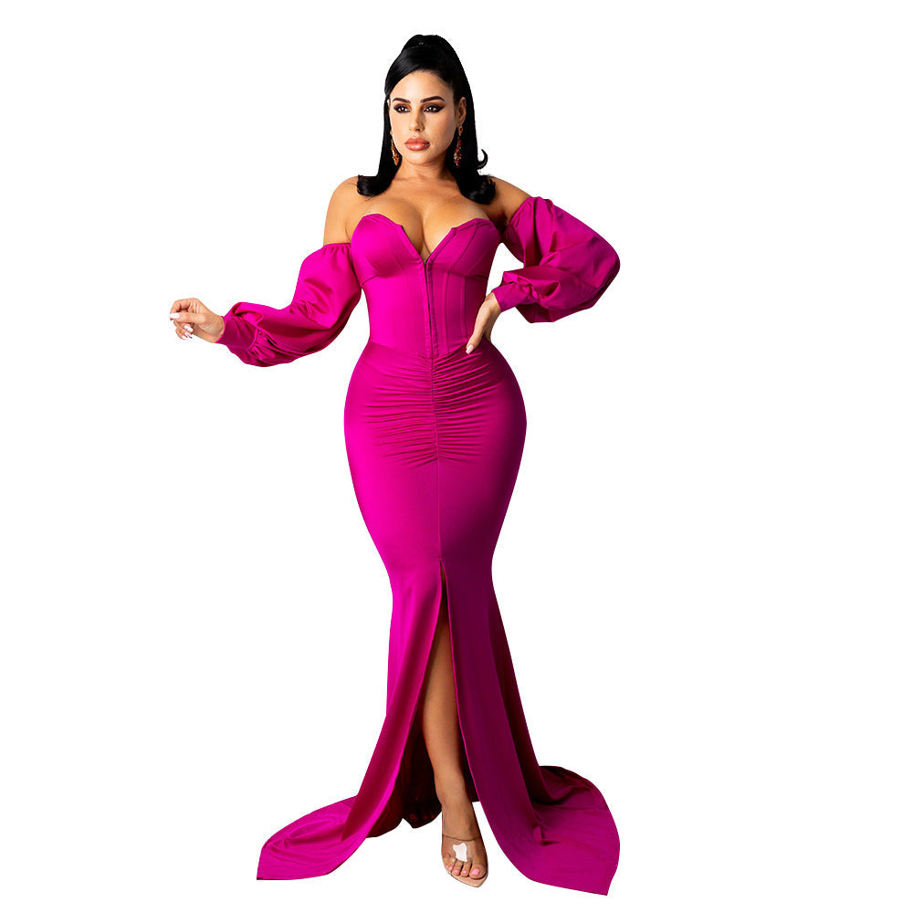 Sexy Off The Shoulder Night Party Dresses-Dresses-Rose Red-S-Free Shipping Leatheretro