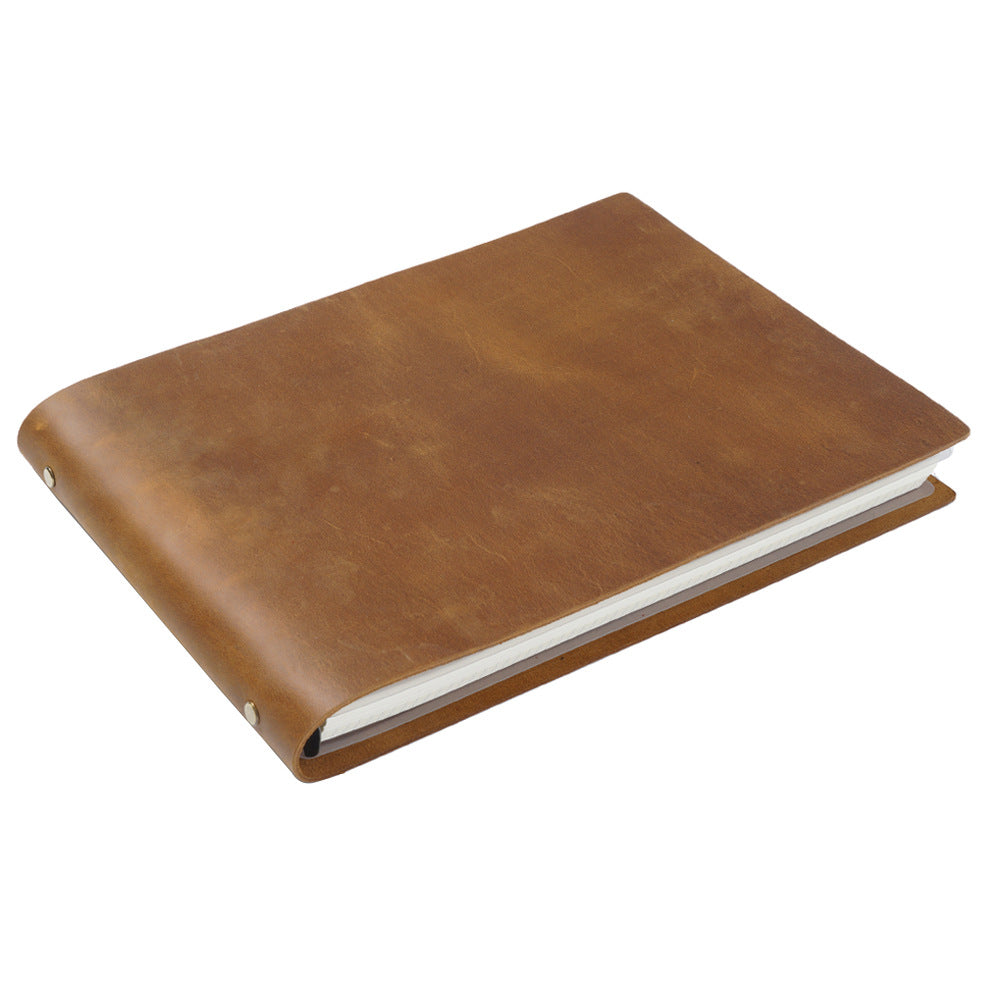 A4 Horizontal Handmade Cowhide Leather Sketchbook S118-Notebooks & Notepads-Brown-Free Shipping Leatheretro